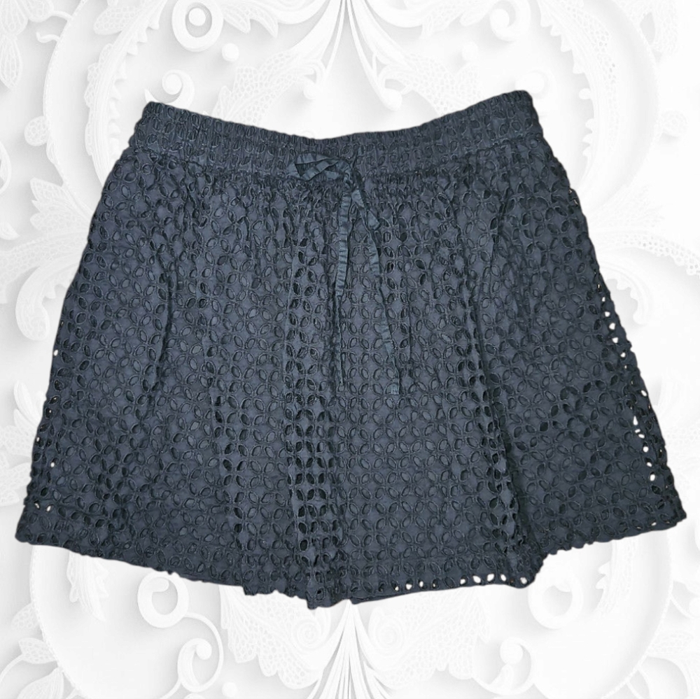 Madewell Bayfront Black Eyelet Pull-On Drawstring Mini Skirt w/ Pockets